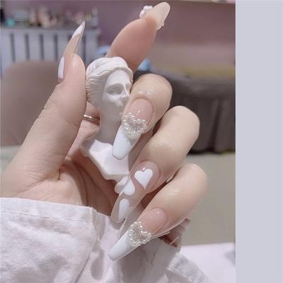 24 шт./компл. супер длинные белые накладные ногти с французским жемчугом, наклейки для ногтей, готовые наклейки для ногтей, любовь, пресс на ногтях