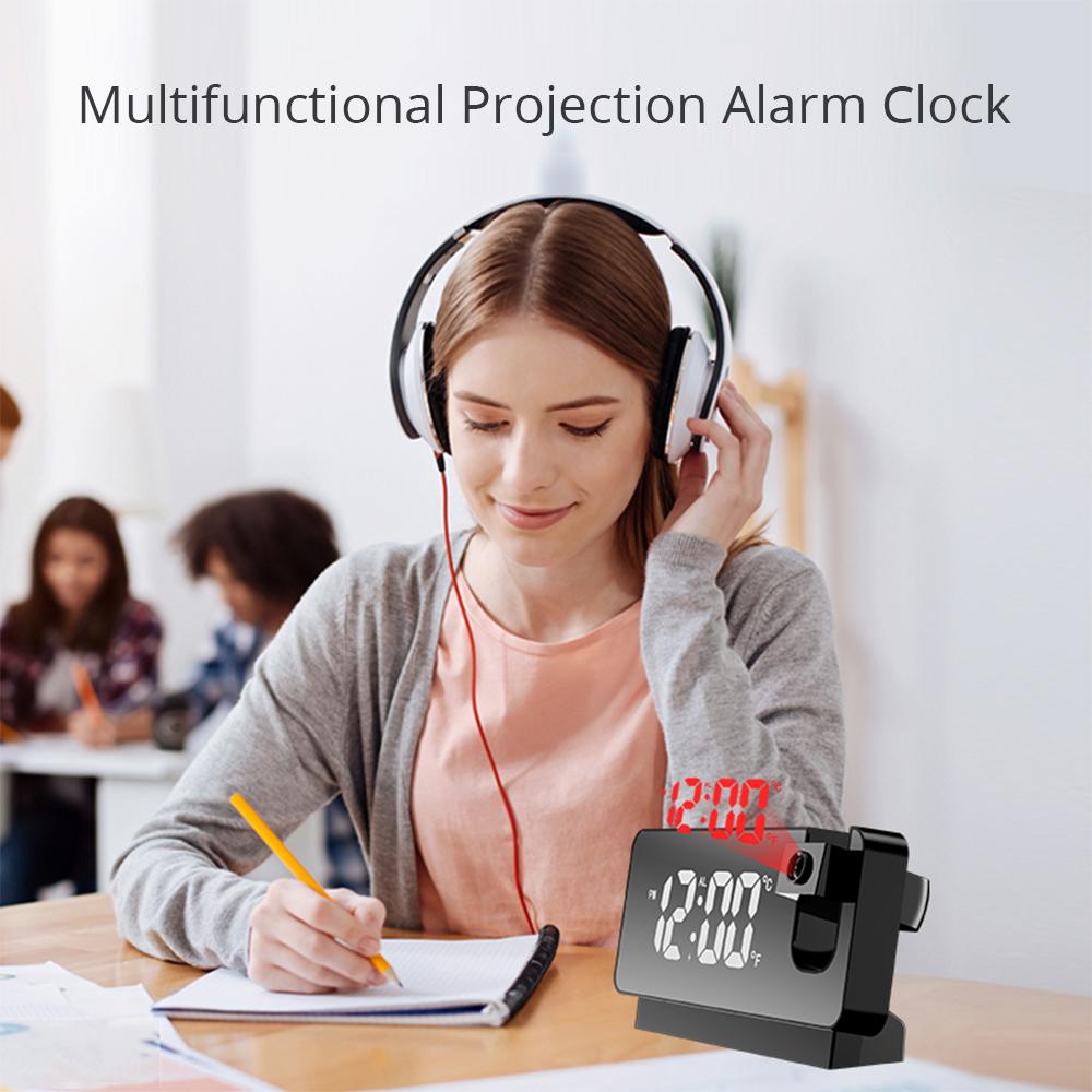 Projector Alarm Clock LED Digital Watch Table Electronic Desktop Clocks USB Wake Up with 180° Time Projector Temperature