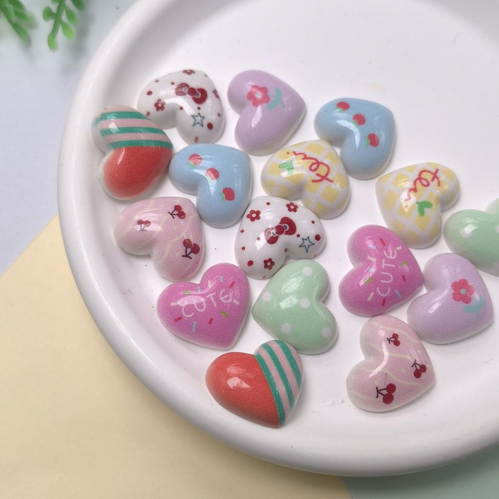 100Pcs Cute Flower Cherry Heart Resin Charms Flatback Resin Cabochon Fit Hair Bows Center Accessories DIY Scrapbook Crafts