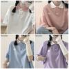 HOUZHOU Polo T-shirt Girl Summer Japanese Cute Print Bear Embroidery Loose Short Sleeve Preppy Style