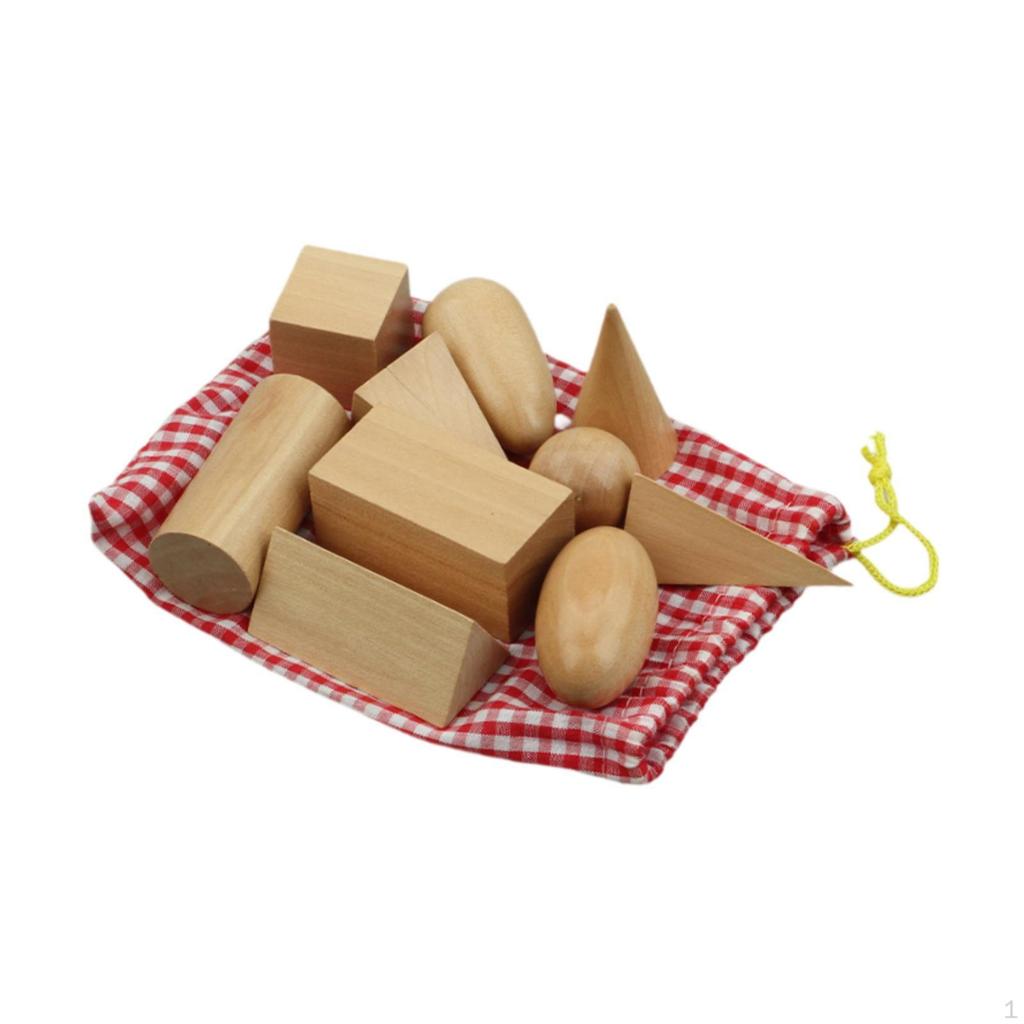 10Pcs Geometric Solids Wooden Shapes Educational Geometry Manipulatives Pattern Blocks for Teacher
