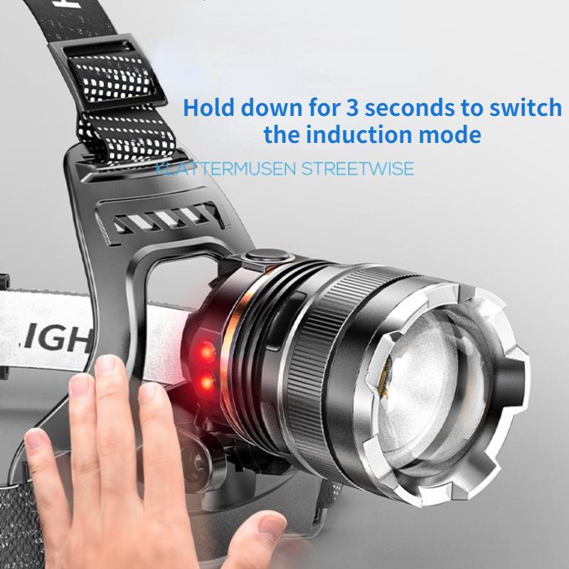 Новейший светодиодный мощный светочувствительный налобный фонарь XHP50 Налобный фонарь для наружного освещения Налобный фонарь со сверхвысоким сроком службы Наружное освещение Лампа для ночной рыбалки Лампа для рыбалки