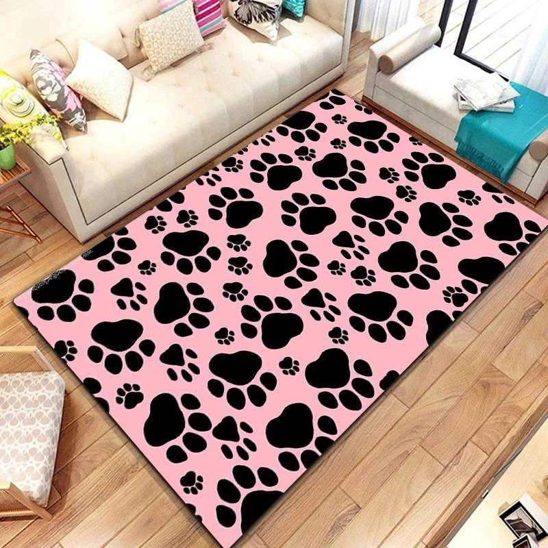 Colorful Pet Paw Print Pattern Rug Various Styles with Vibrant Multi Colored Paws Classic Black Pink Brown Designs Home Decor
