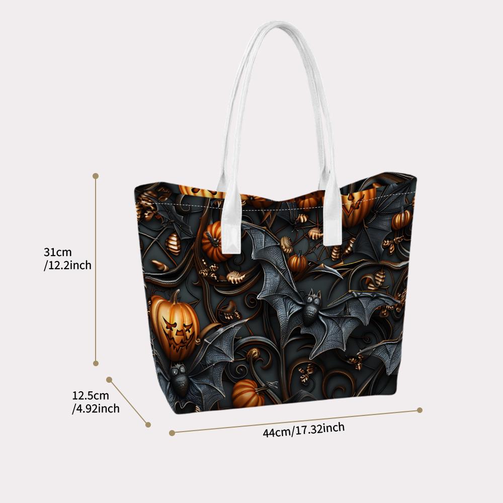 Halloween Bat Pumpkin Pattern Portable Casual Tote Bag Fashion Daily Handbag