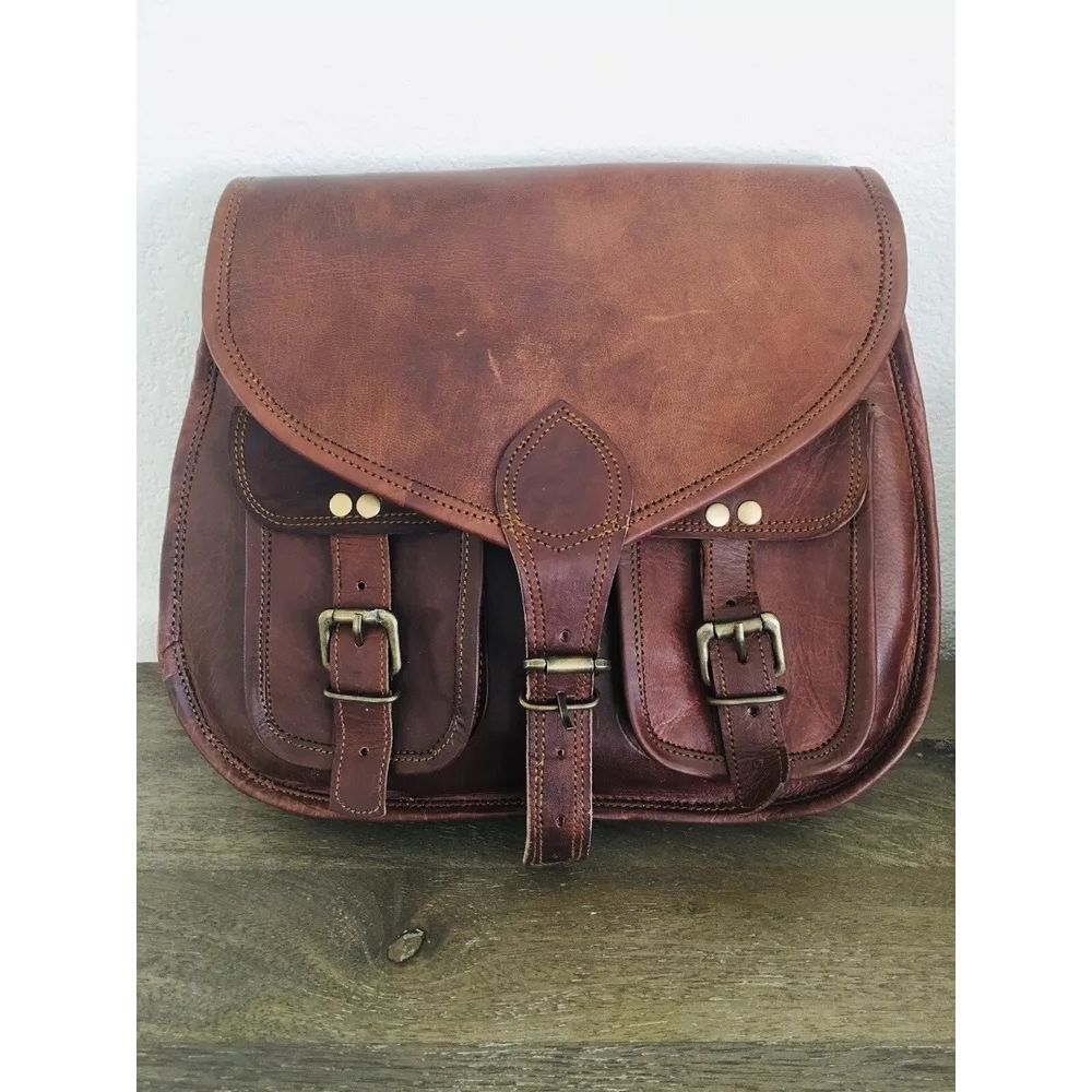 Bag REAL GOAT SKIN LEATHER SATCHEL SADDLE BAG RUSTIC VINTAGE DESIGNER HOBO BAG