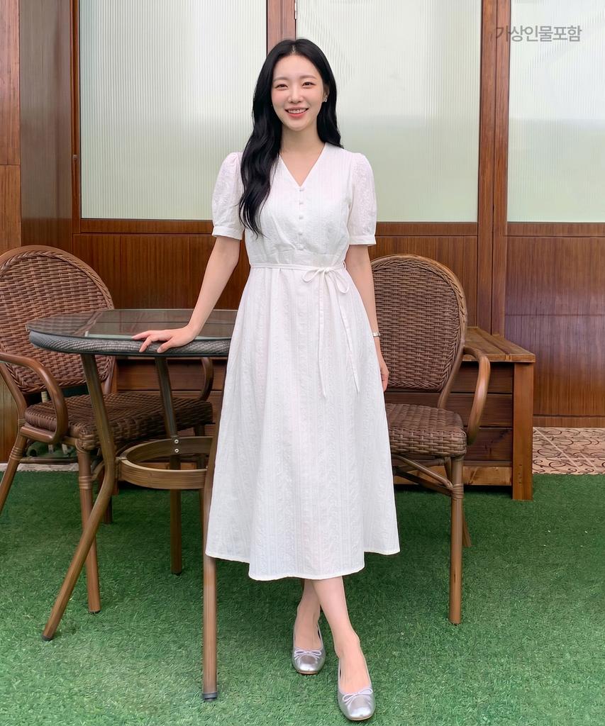 Roem Cotton Eyelet Long Dress Rmowg25R14