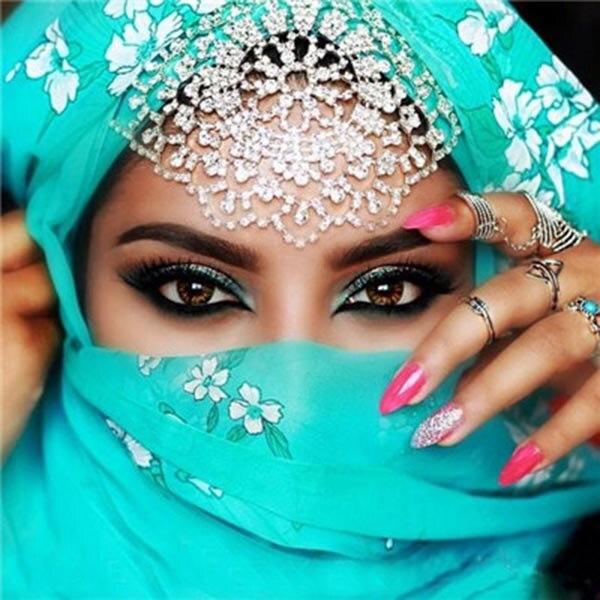 Полный круглый дрель мусульманский 5D DIY Алмазная картина «Женщина в маске» Вышивка крестиком 3D Домашний декор