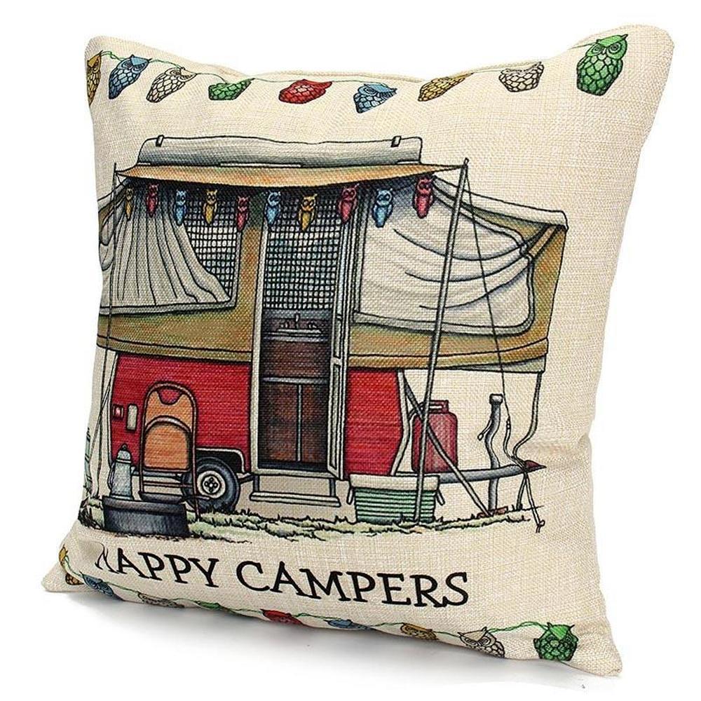 Happy Campers Cushion Covers Letter Pillow Case Camper Pillow Cover for Car