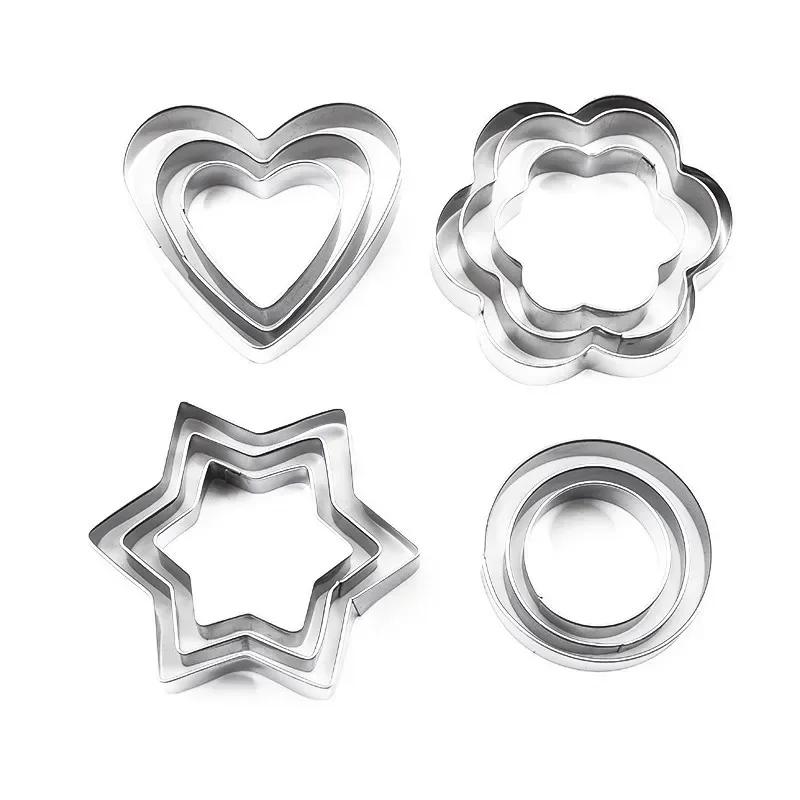 12pcs/set Stainless Steel Cookie Biscuit DIY Mold Star Heart Round Flower Shape Cutter Baking Mould Tools