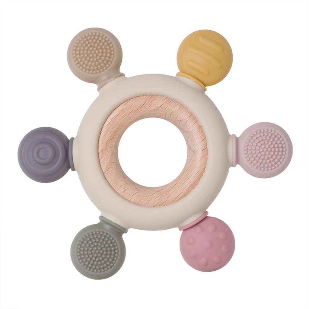 1pc Baby Silicone Teether Toy Rudder Shape Wooden Ring Teething Toys Infant Chewing Nursing Toy Newborn