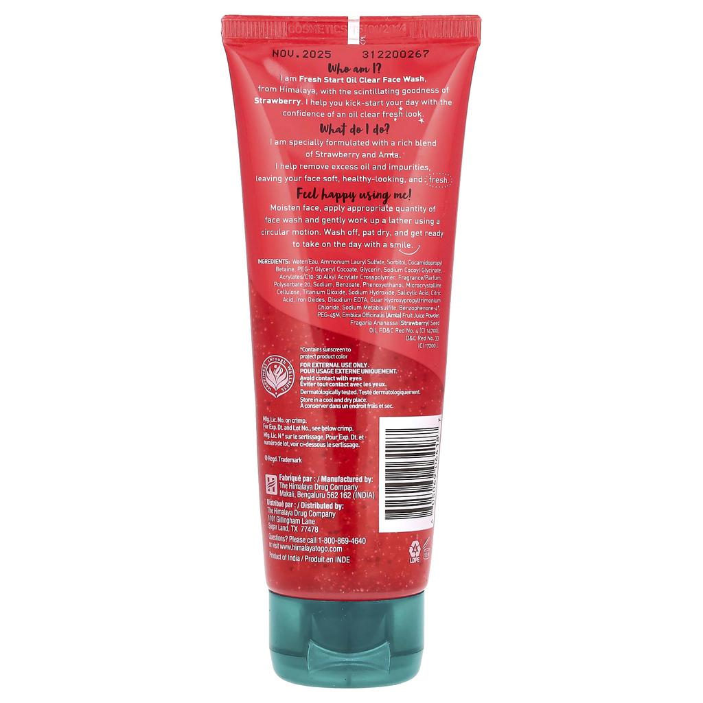Himalaya, Fresh Start, очищающее средство для лица с маслом, клубника, 3,4 жидких унции (100 мл)