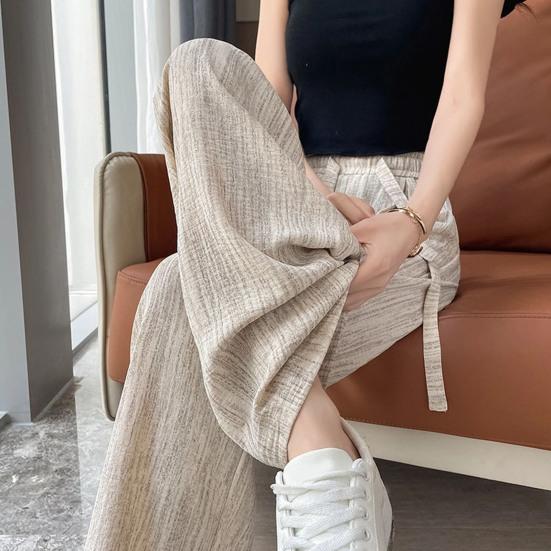 Женские брюки с высокой посадкой, регулируемой кулиской, длинные брюки из ледяного шелка с карманами