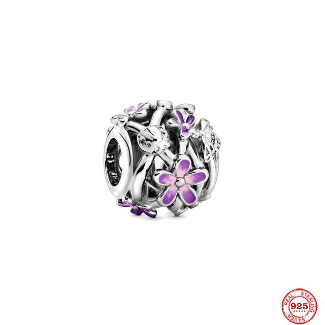 Новый розовый кулон в форме бабочки с цветком, подвеска из бисера, модный оригинальный браслет из стерлингового серебра 925 пробы для женщин, ювелирные изделия своими руками, подарок