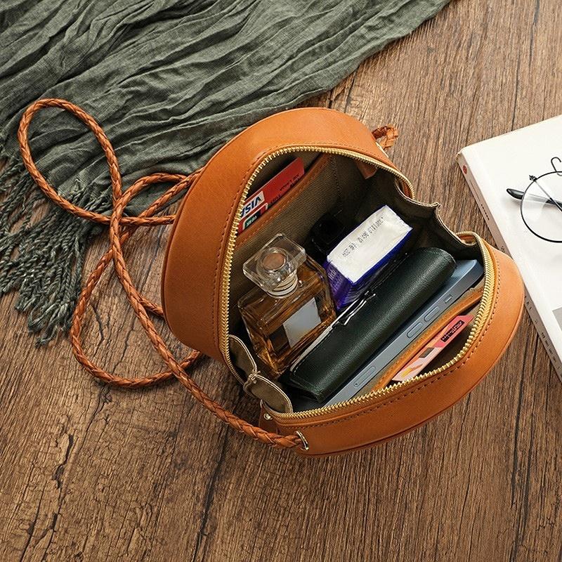 Johnature Простая маленькая круглая сумка из натуральной кожи, женские сумки из натуральной яловой кожи на плечо и через плечо