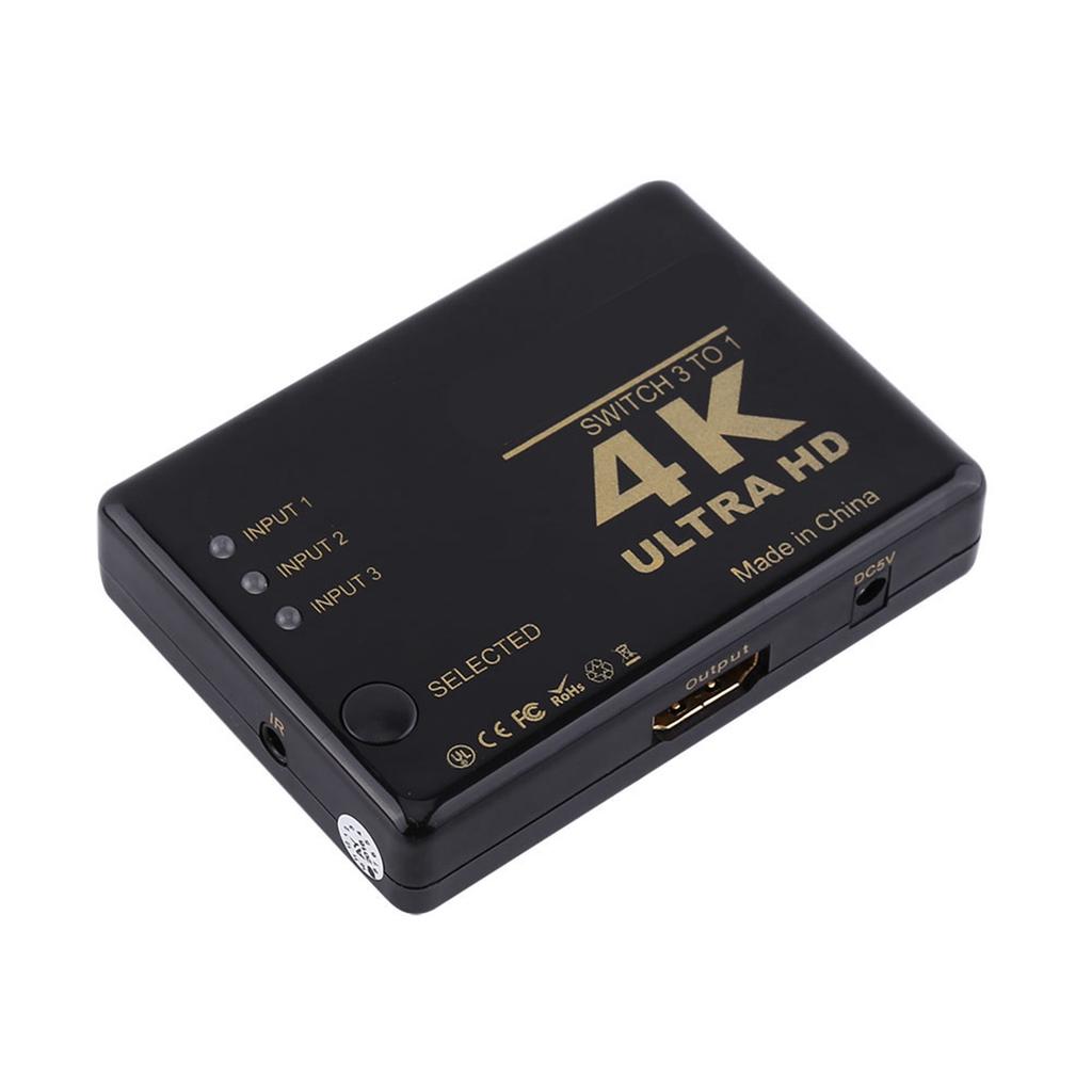 4K Ultra HD 1080P 3 Port HDMI Switch Amplifier Selector Splitter Hub with Remote Control