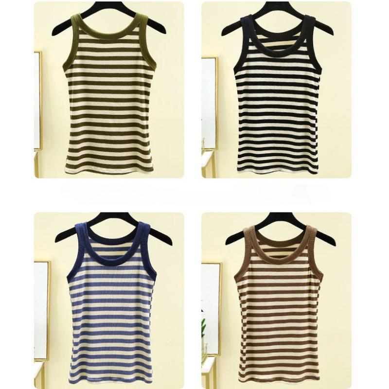 Повседневные женские облегающие майки с тонкими бретелями, модные майки без рукавов, свободные летние майки с круглым вырезом, полосатые майки
