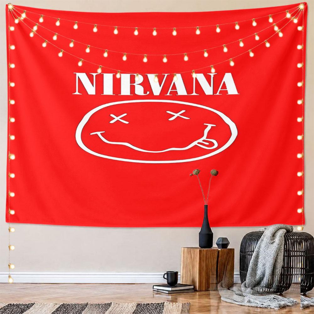 Логотип Nirvana со смайликом Дизайн-узор Настенный гобелен Декоративный гобелен Домашний декор для спальни и гостиной