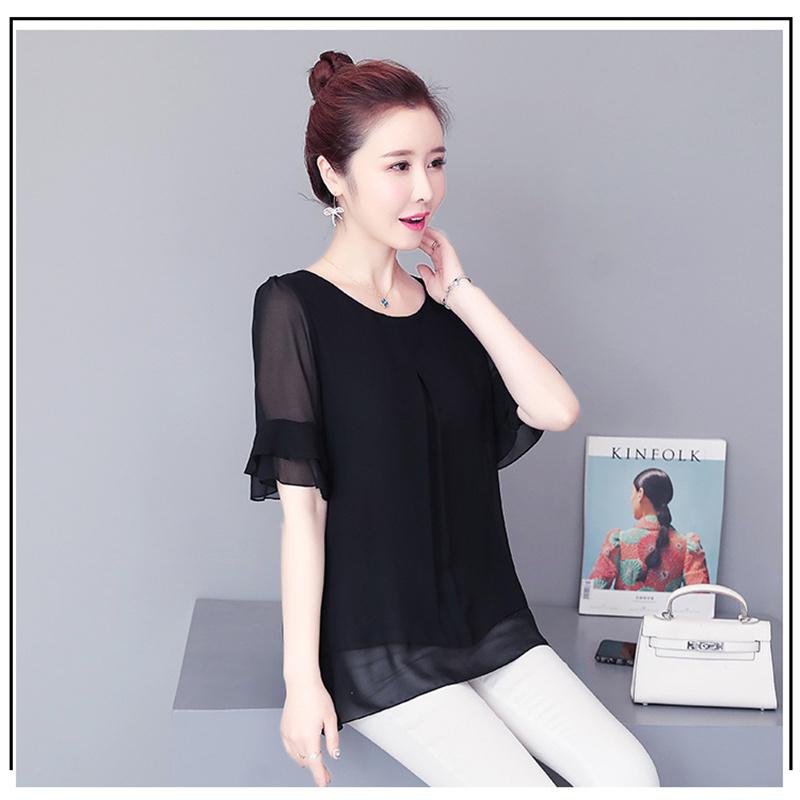 2022 Блузка, свободный топ, женские шифоновые рубашки с рукавами-бабочками, летняя женская одежда средней длины, новая корейская рубашка, топы с рюшами