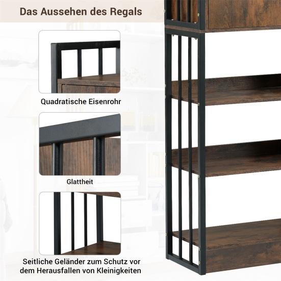 Bookcase, 6 Shelf Bookcase with Doors And Drawers Floor To Ceiling Bookcase, Industrial Bookcase, Steel Shelf,