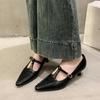 Retro Pointed Toe Buckle-heeled Single Shoes Fashion Solid Color Women's Shoes Medium Heels Shallow Mouth Casual  Mujer