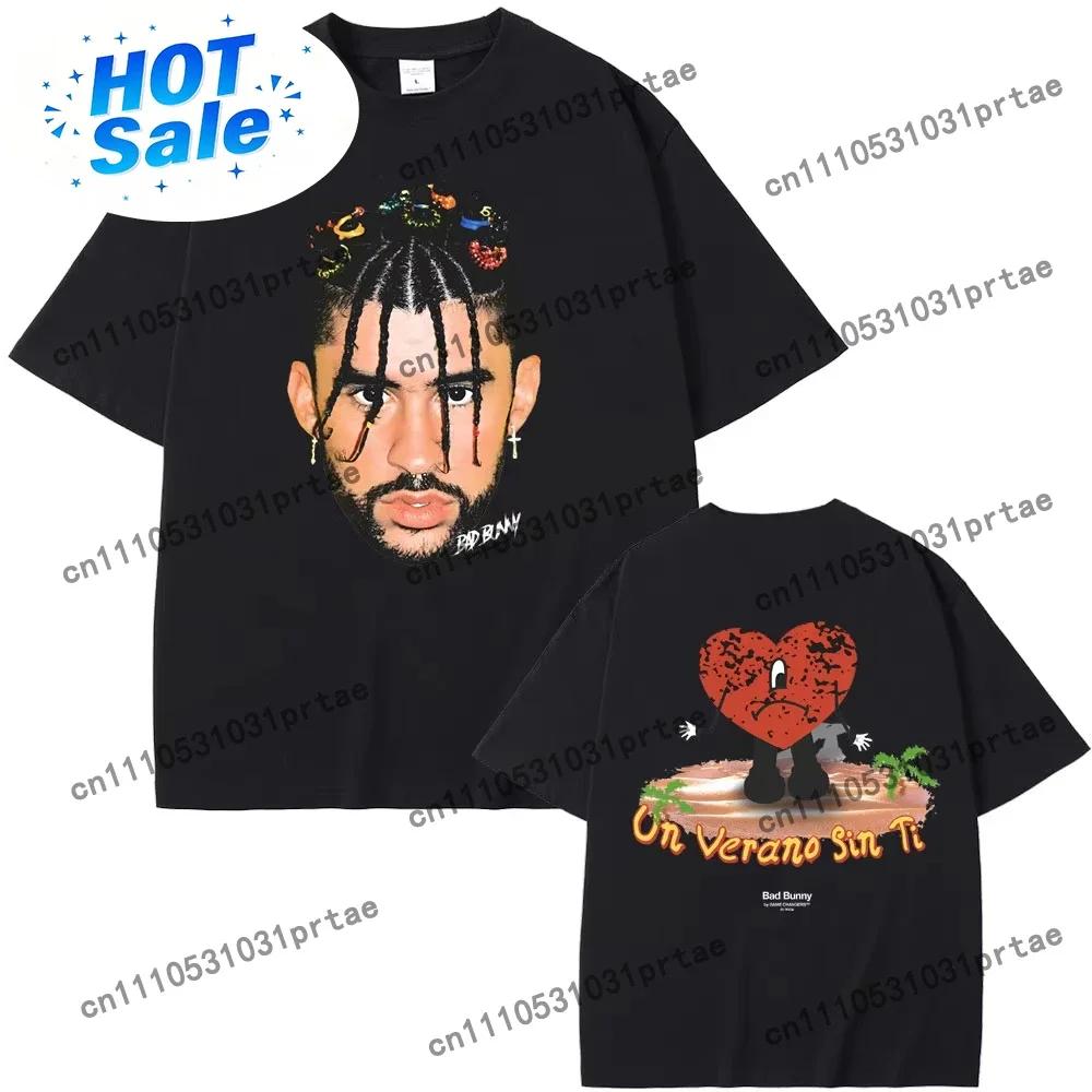 Rapper Bad Bunny Un Verano Sin Ti Album Graphic Print Tshirt Unisex Wounisex Fashion Hip Hop Oversize Tshirts Male Vintage Black