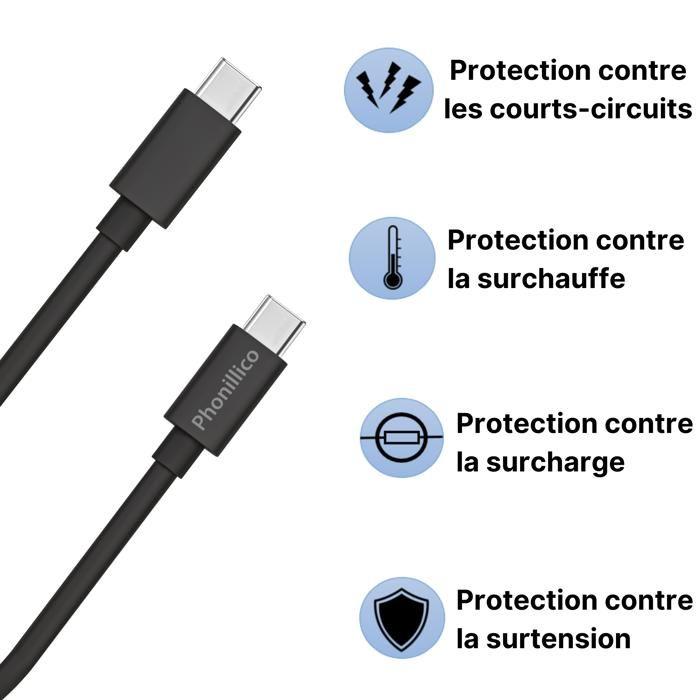 Cable 20cm USB-C USB-C Noir pour Samsung Galaxy A3 2017 / A5 2017 / A8 2018 / A9 2018 Phonillico®