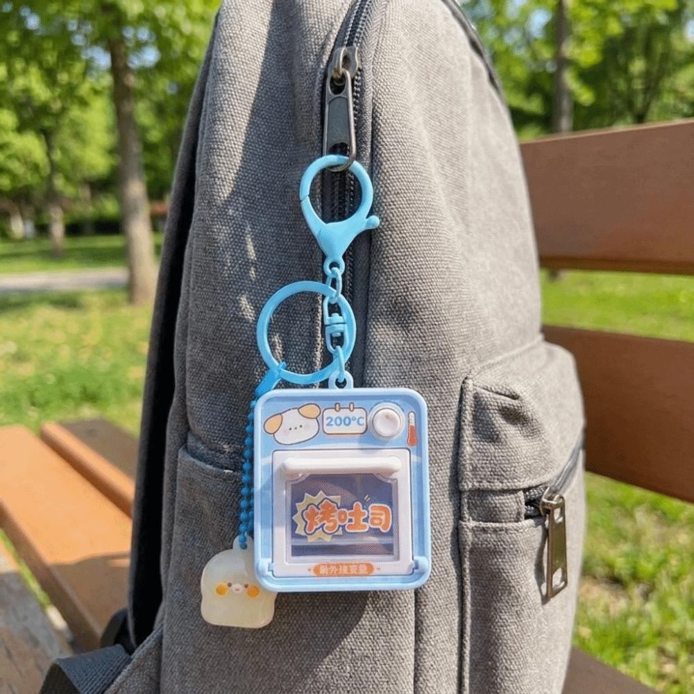 Cute Mini Oven Keychain Interactive Mini Kitchen Toy Simulation Baking Food Key Ring Backpack