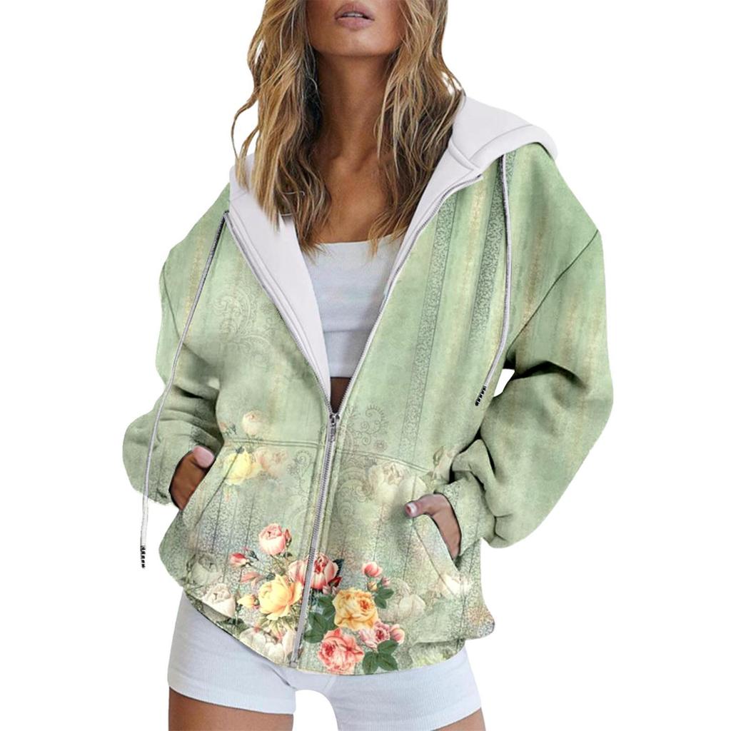 Зимняя толстовка с капюшоном с принтом, спортивная одежда, пальто для женщин, толстовки с капюшоном на молнии и 3D-карманом, осенняя женская одежда