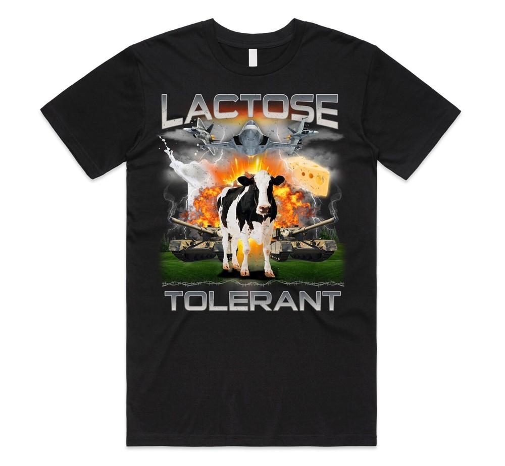 Lactose Tolerant T-shirt Top Funny Meme Milk Cheese Diet Gym Workout Gift Unisex