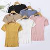 Summer Women's T-shirt Knit Short Sleeve Pullover Knit T-shirt Round Neck Tight Top