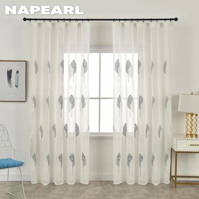 1 шт. NAPEARL 10%-20% затенение, белая прозрачная цветочная вышивка, серые листья, прозрачная тюлевая занавеска из вуали для гостиной, спальни