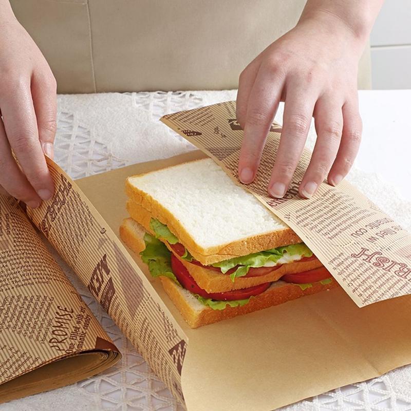 50Pcs Food Waxed Paper Oil-Proof Wax Paper Bread Sandwich Burger Fries Macarons Packaging Kitchen Baking Tool Packaging Decor