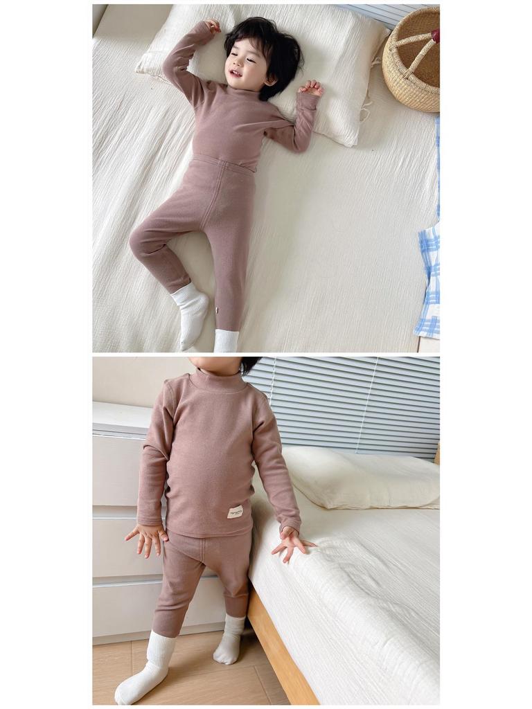 Детский термокомплект с высоким воротом - Чесаный хлопок, Утепленный, для мальчиков и девочек