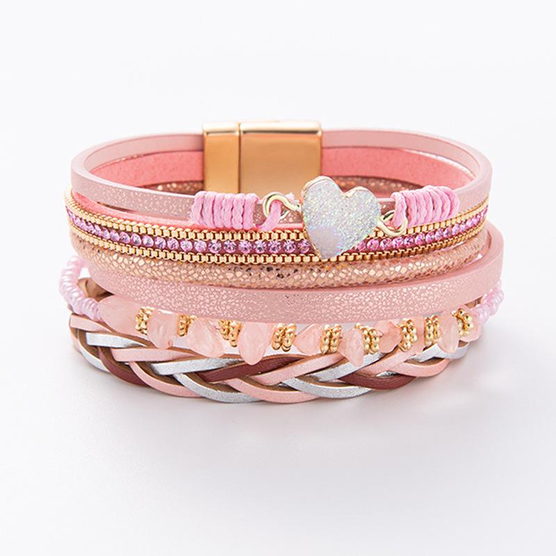 Богемный кожаный браслет с камнем из смолы для женщин и девочек, многослойная обертка, ювелирные изделия на запястье, подарки