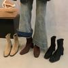 Женские короткие ботильоны на высоком каблуке осень и зима французский ретро замшевые на толстом каблуке в иностранном стиле корейские маленькие ботильоны