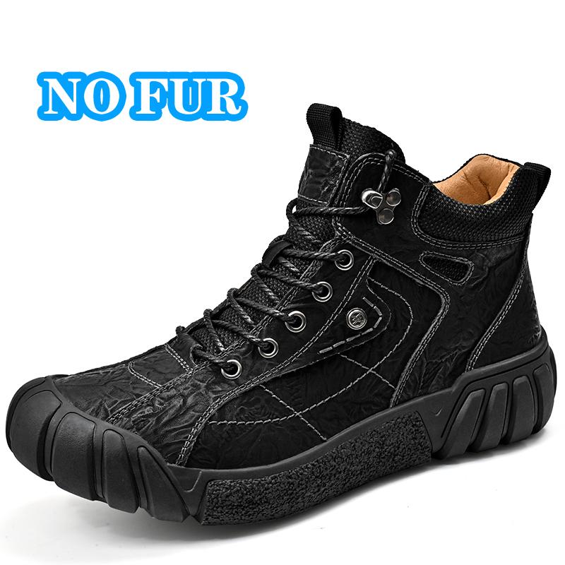 Hot Sale Men's Ankle Boots Genuine Leather Male Basic Boots Versatile Leisure Walk Outdoor Shoes High Top Warm Plush Fur Winter
