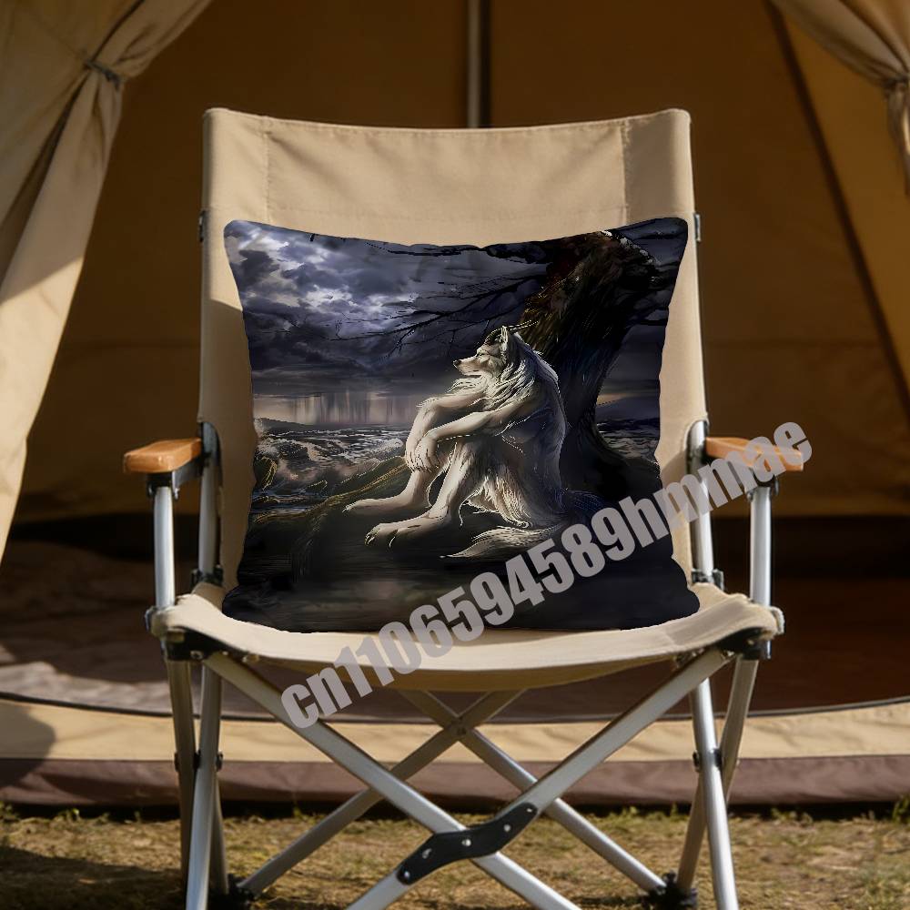 For Emo White Wolf Sitting Meme Throw Pillow Case Sham 45X45Cm 40X40Cm Square Car Pillowcase Pad Cushion Cover