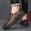FashionMens Genuine Leather Shoes Slip On British Style Leisure Loafers Shoes Soft Bottom Wear-resistant Comfortable Shoes Men Footwear