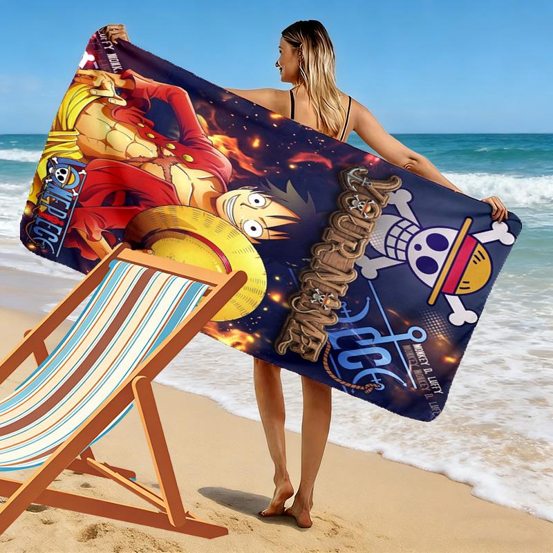 Name Custom Luffy Anime Print Beach Towel, Large Soft Quick Dry Towel for Beach Camping Swimming