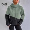 Lady Fall Winter Hoodie Colorblock Drawstring Hooded Long Sleeves Elastic Cuffs And Hem with Big Pocket Thick Sport Fitness Top