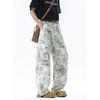Вассап, мужские брюки карго прямого кроя в стиле тай-дай, винтажные свободные брюки с широкими штанинами в стиле хай-стрит, повседневные длинные брюки с эффектом потертости