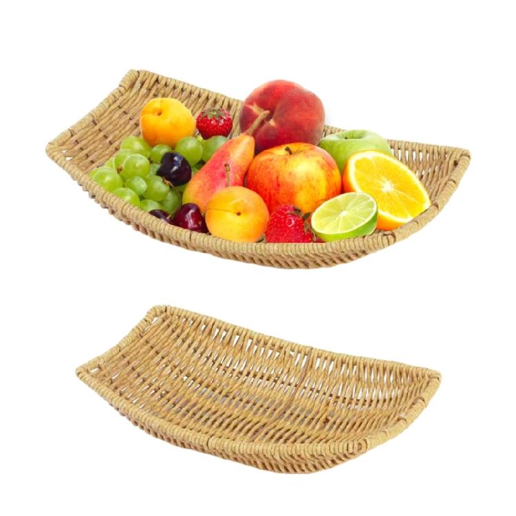 2 шт. Плетеная корзина для фруктов из искусственного ротанга, многофункциональная тарелка для хранения закусок в форме лодки, плетеная подставка для овощей