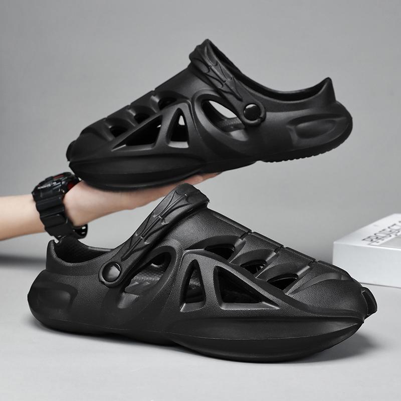 Новые мужские шлепанцы с дырками, летние шлепанцы с закрытым носком, повседневные спортивные сандалии, нескользящая пляжная обувь