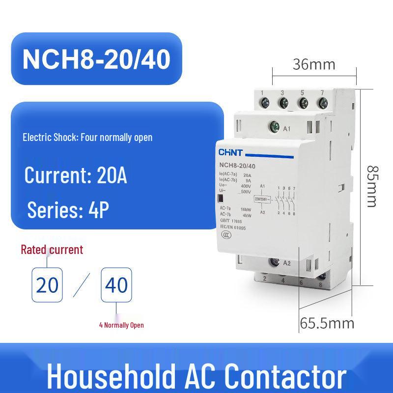 Zhengtai NCH8 200В Однофазный Бесшумный Низковольтный AC Контактор на DIN-рейку