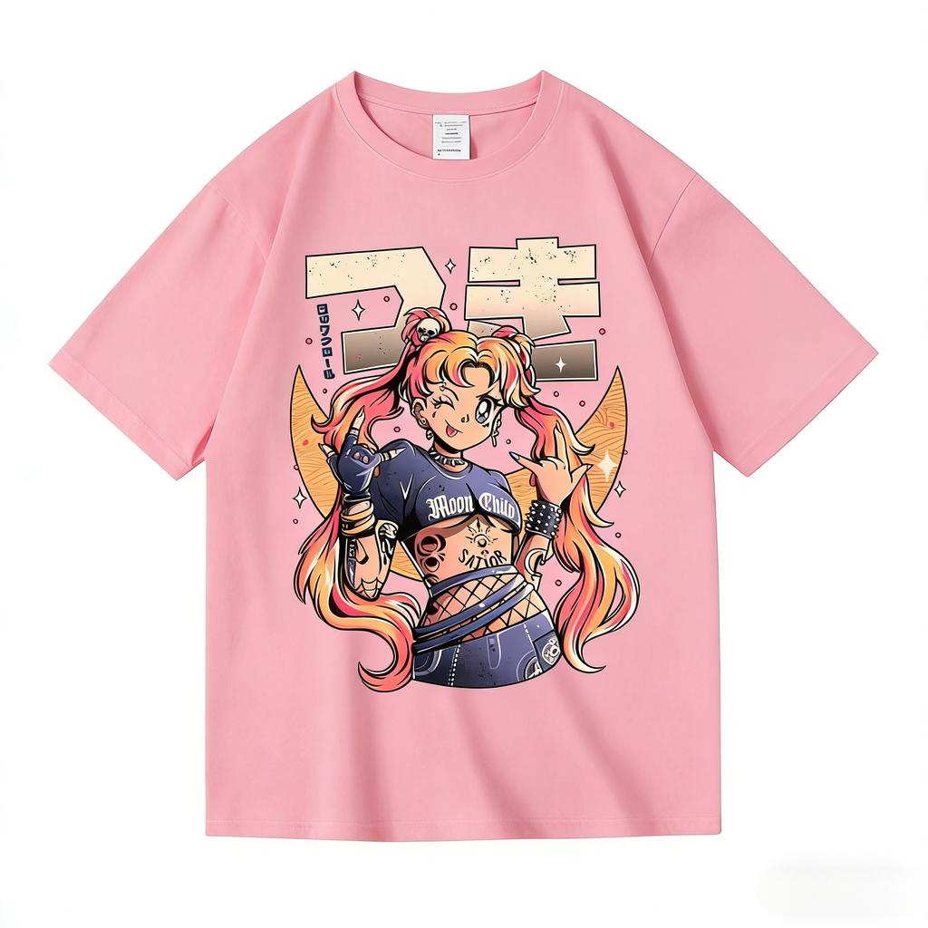 Punk Sailor Moon T Shirt New Anime Graphic Tee Casual Oversized Short Sleeve Streetwear Harajuku Tops Unisex