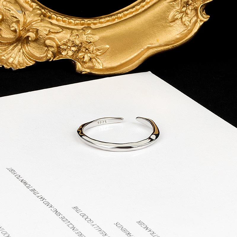 Geometric Glossy Concave Convex Shaped Ring Female Niche Design Personality High Sense Finger Ring Ins Cold Temperament Opening Index Finger Ring