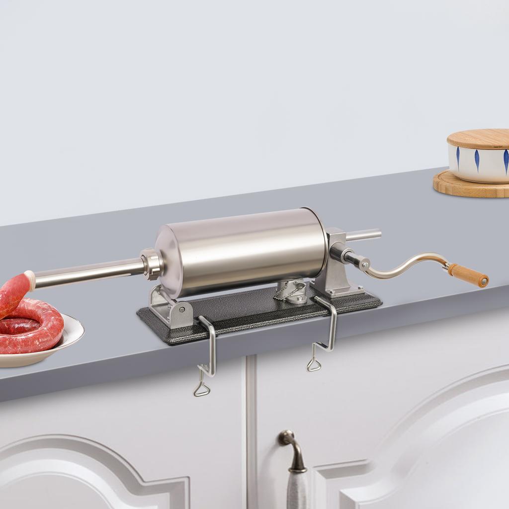 Машина для набивки колбас 4 л - Горизонтальный ручной мясонаполнитель, Колбасный шприц из нержавеющей стали с 8 наполнительными трубками (1,6-2,9 см)