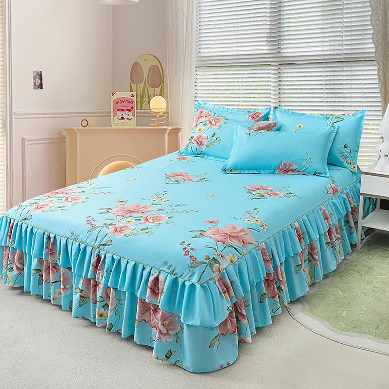 Юбка с рюшами Покрывало Домашний текстиль Юбка-кровать с принтом Одеяла для спальни Покрывала Простыни Пылезащитный чехол Постельные принадлежности с 2 наволочками
