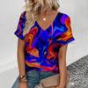 Летняя удобная женская футболка с модным геометрическим принтом в виде 3D-чернил, элегантная футболка с V-образным вырезом, повседневная женская футболка