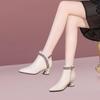 Женские ботильоны 2025 с острым носком и толстым каблуком, осенне-зимние, телесного цвета, на высоком каблуке, на одинарной подкладке, из кожи с плюшевой подкладкой.